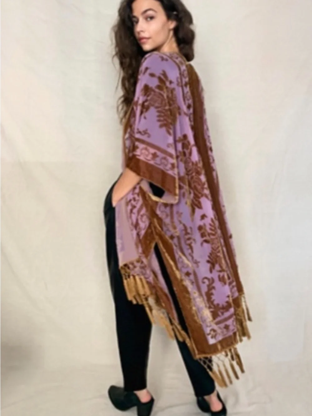 Free People Nightbird Velvet Burnout Kimono One Size Festival Boho Hippie Fairy